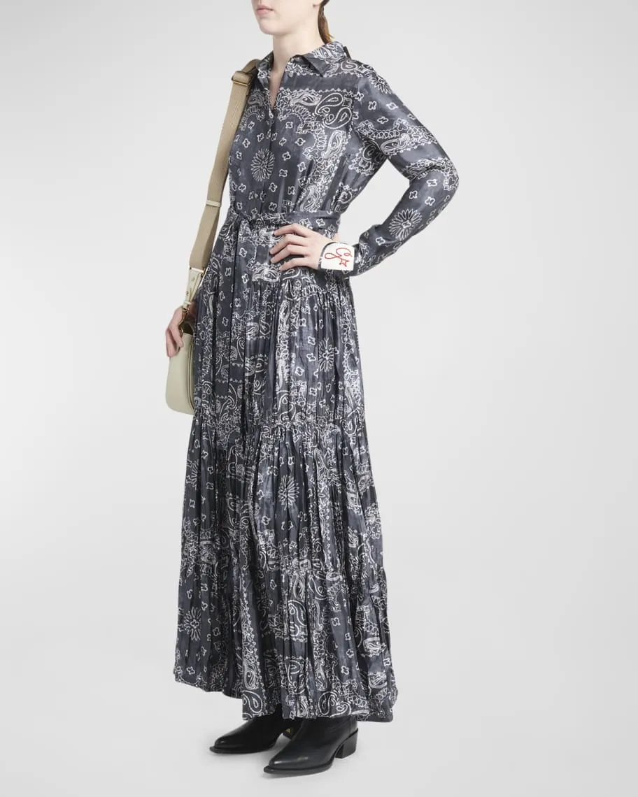 Golden Goose Long Sleeve Bandana Print Maxi Shirt Dress