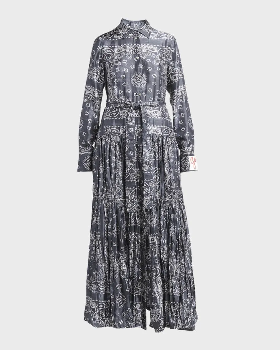 Golden Goose Long Sleeve Bandana Print Maxi Shirt Dress