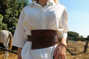 Handcrafted Brown Leather Waist Belt with Bronze Ring Closure by ISHAOR  Exclusive Design