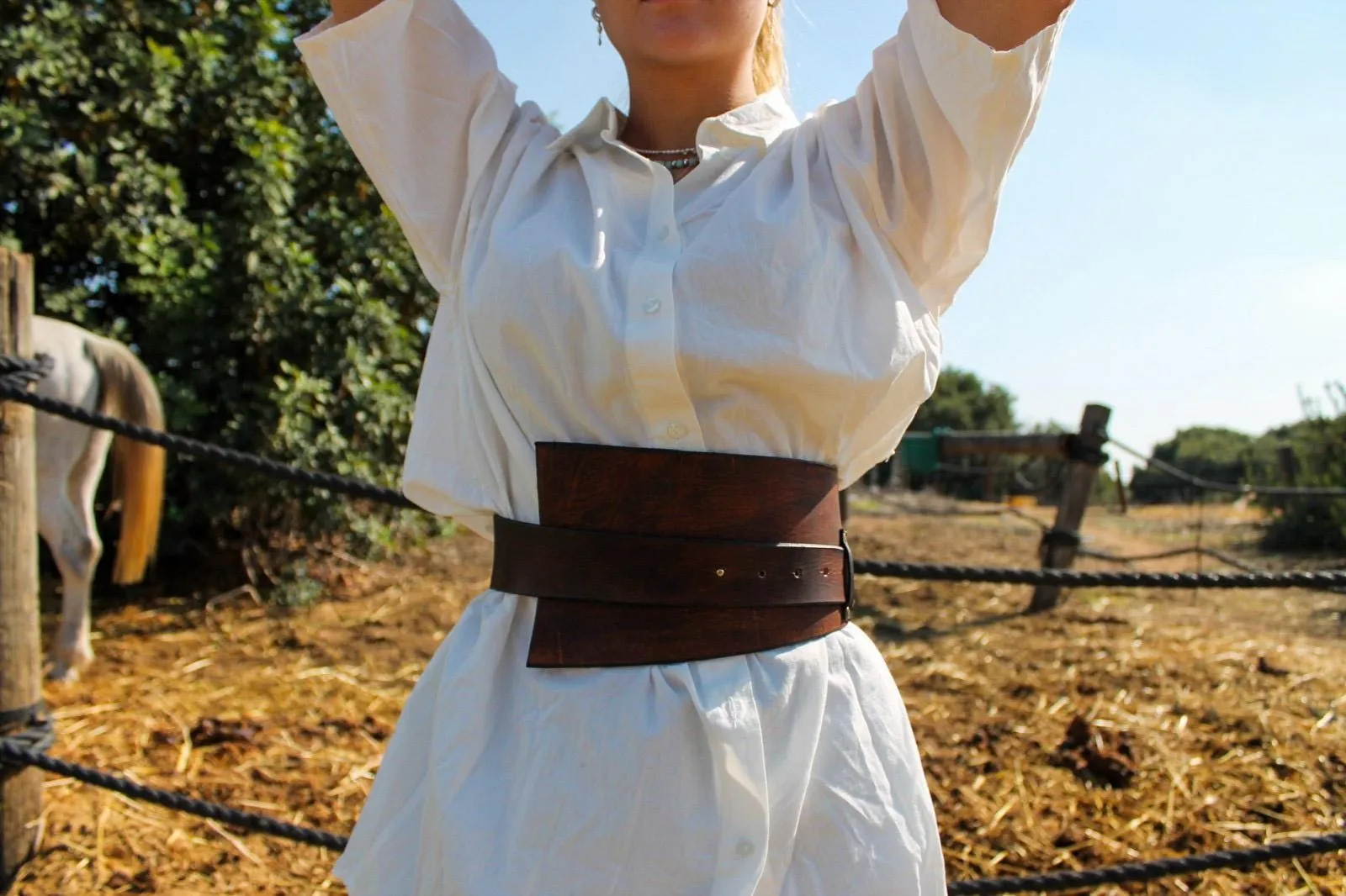 Handcrafted Brown Leather Waist Belt with Bronze Ring Closure by ISHAOR  Exclusive Design