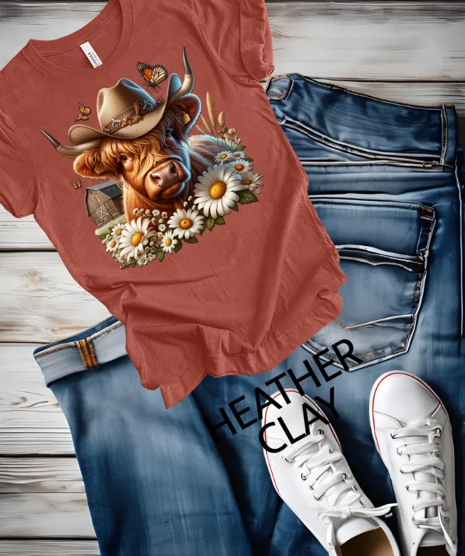 Highlander with White Daisies Graphic Tee