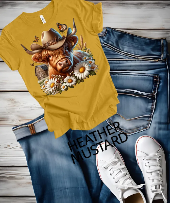 Highlander with White Daisies Graphic Tee