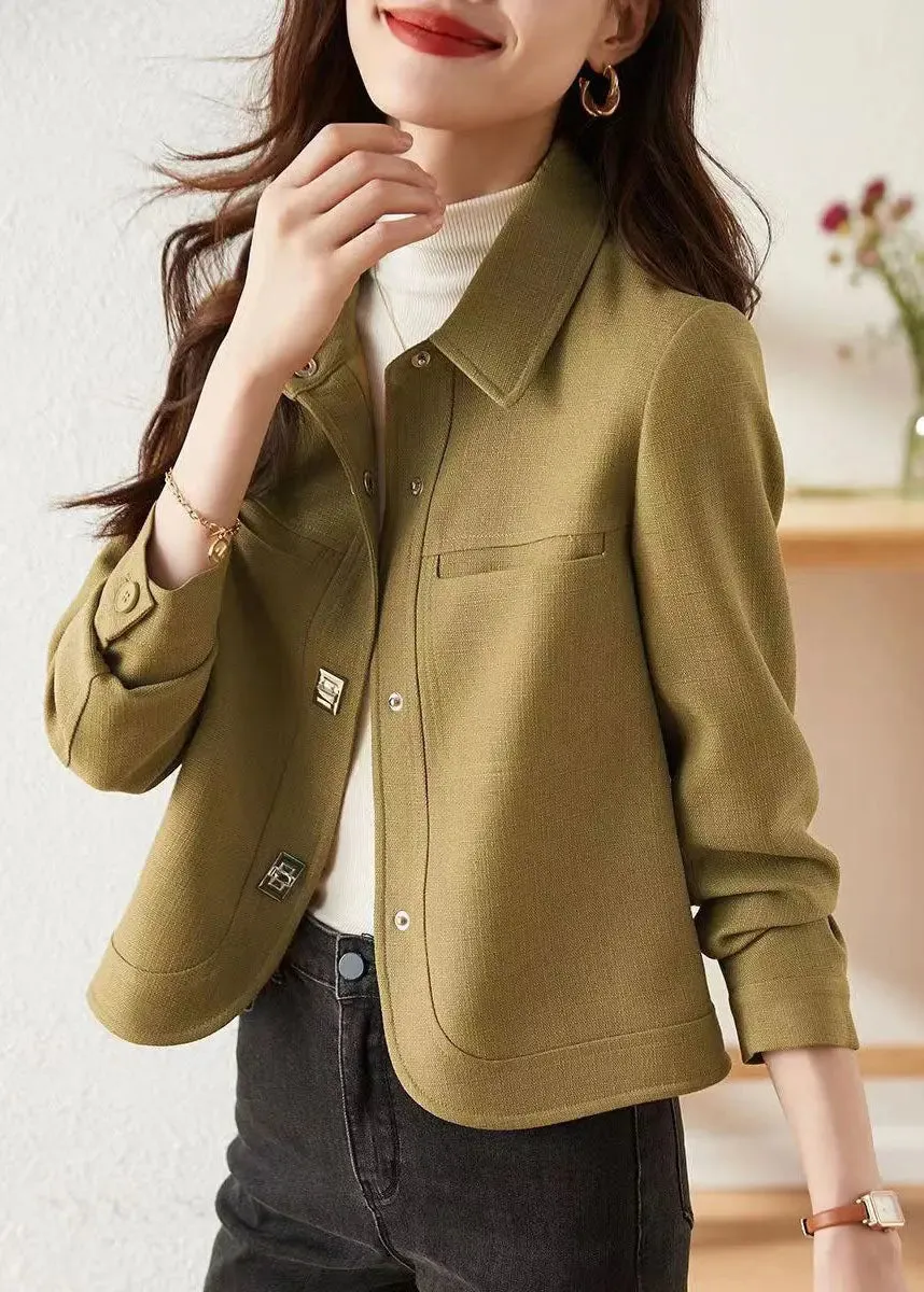 Italian Light Green Peter Pan Collar Button Patchwork Cotton Jackets Fall LY8336