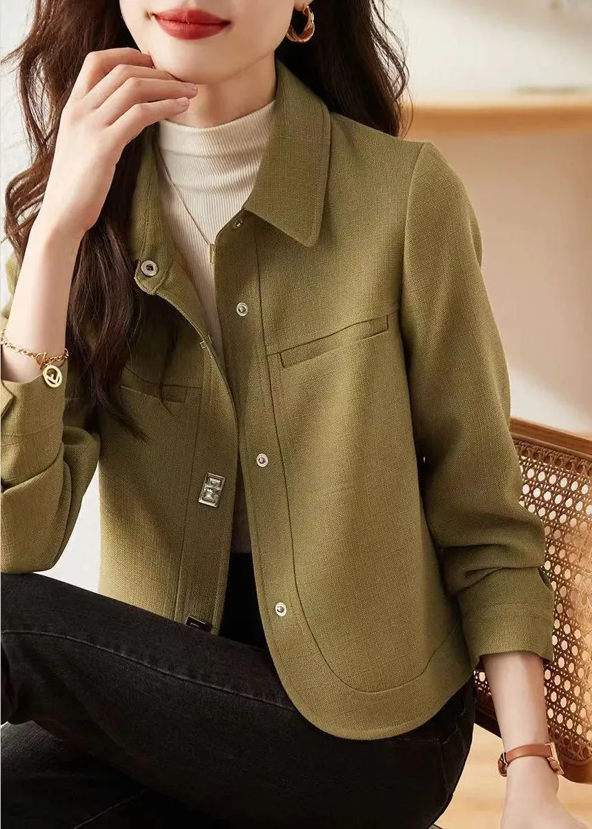 Italian Light Green Peter Pan Collar Button Patchwork Cotton Jackets Fall LY8336