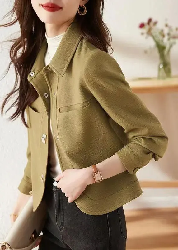 Italian Light Green Peter Pan Collar Button Patchwork Cotton Jackets Fall LY8336