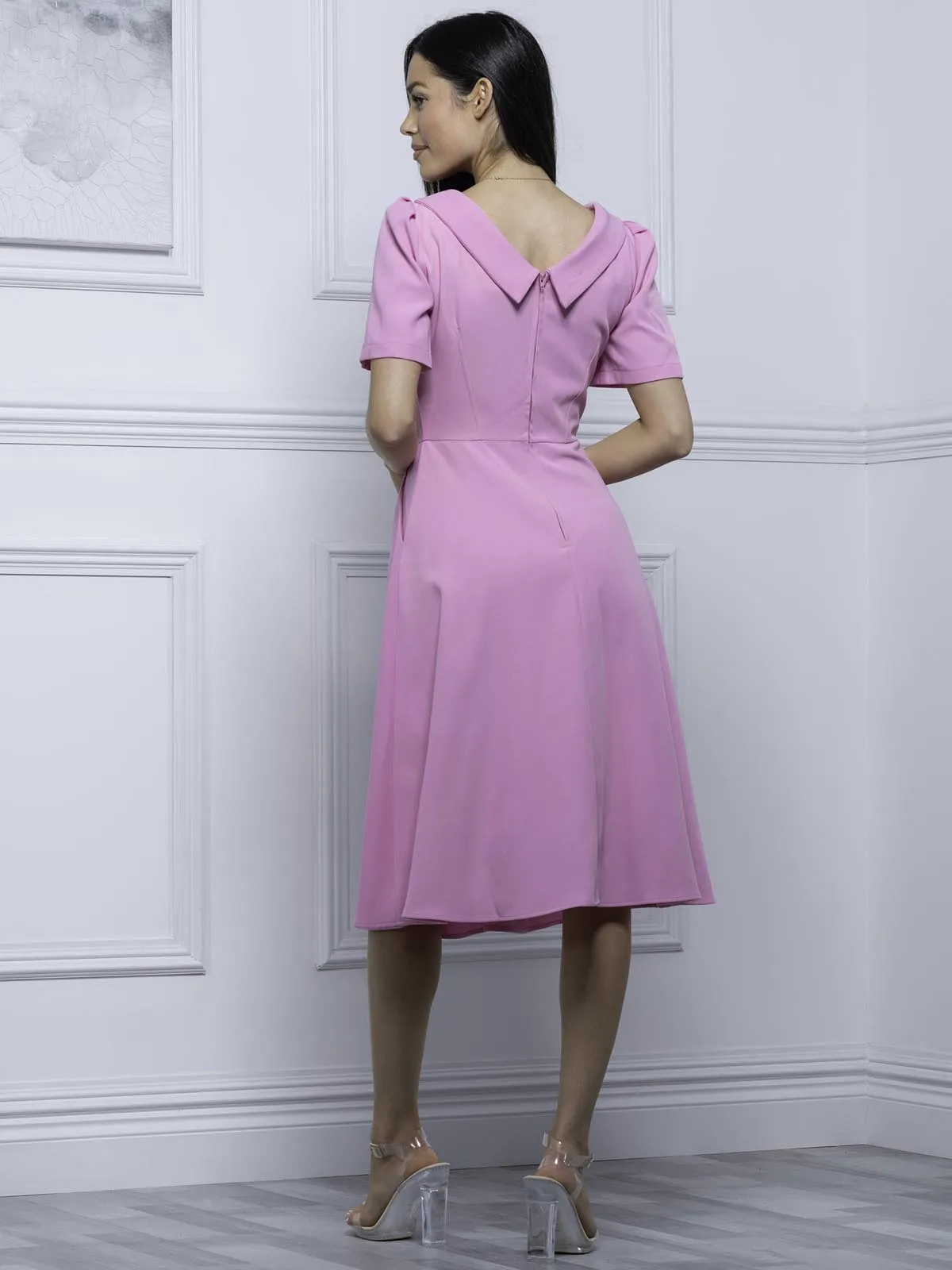 Jolie Moi Debora Button Neck Dress, Pink