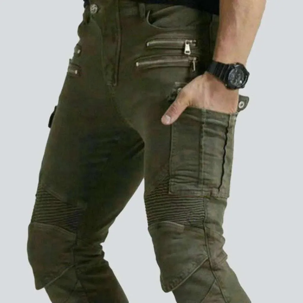 Khaki biker jeans for men