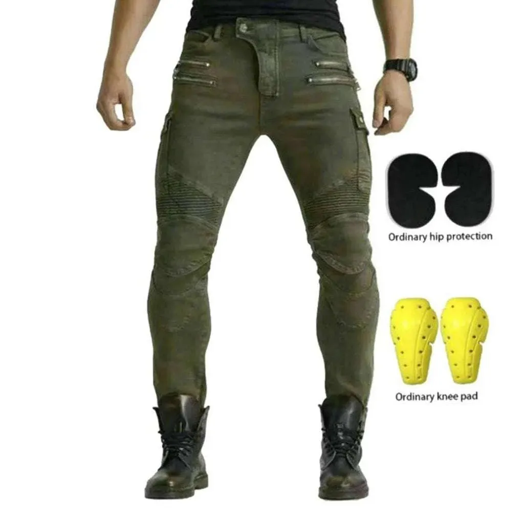 Khaki biker jeans for men