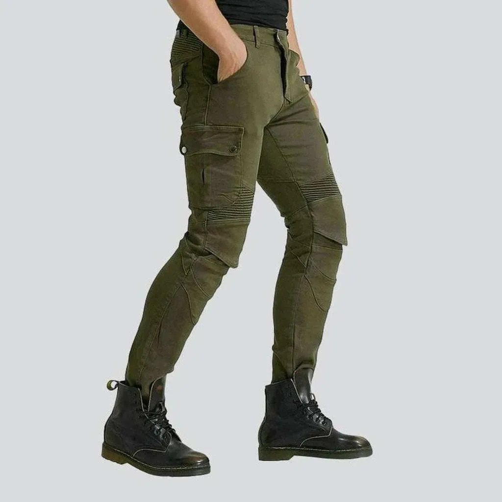 Khaki kevlar men's biker jeans