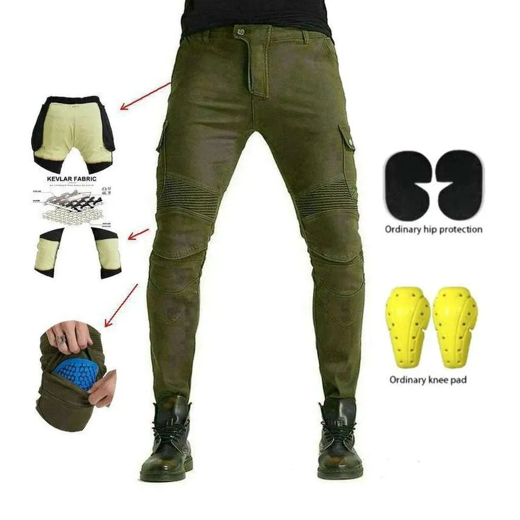 Khaki kevlar men's biker jeans