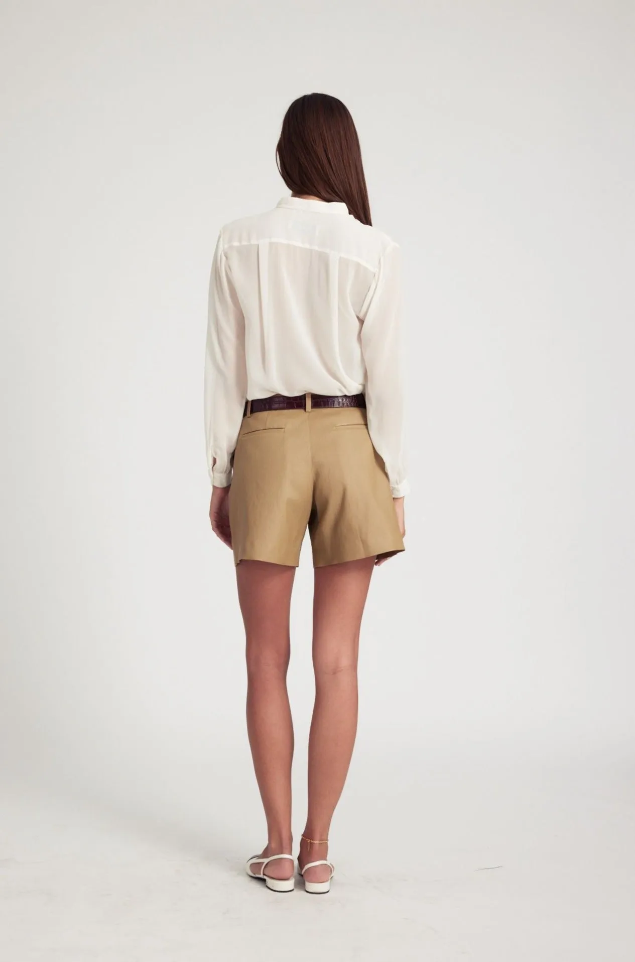 Khaki Leather Trouser Shorts