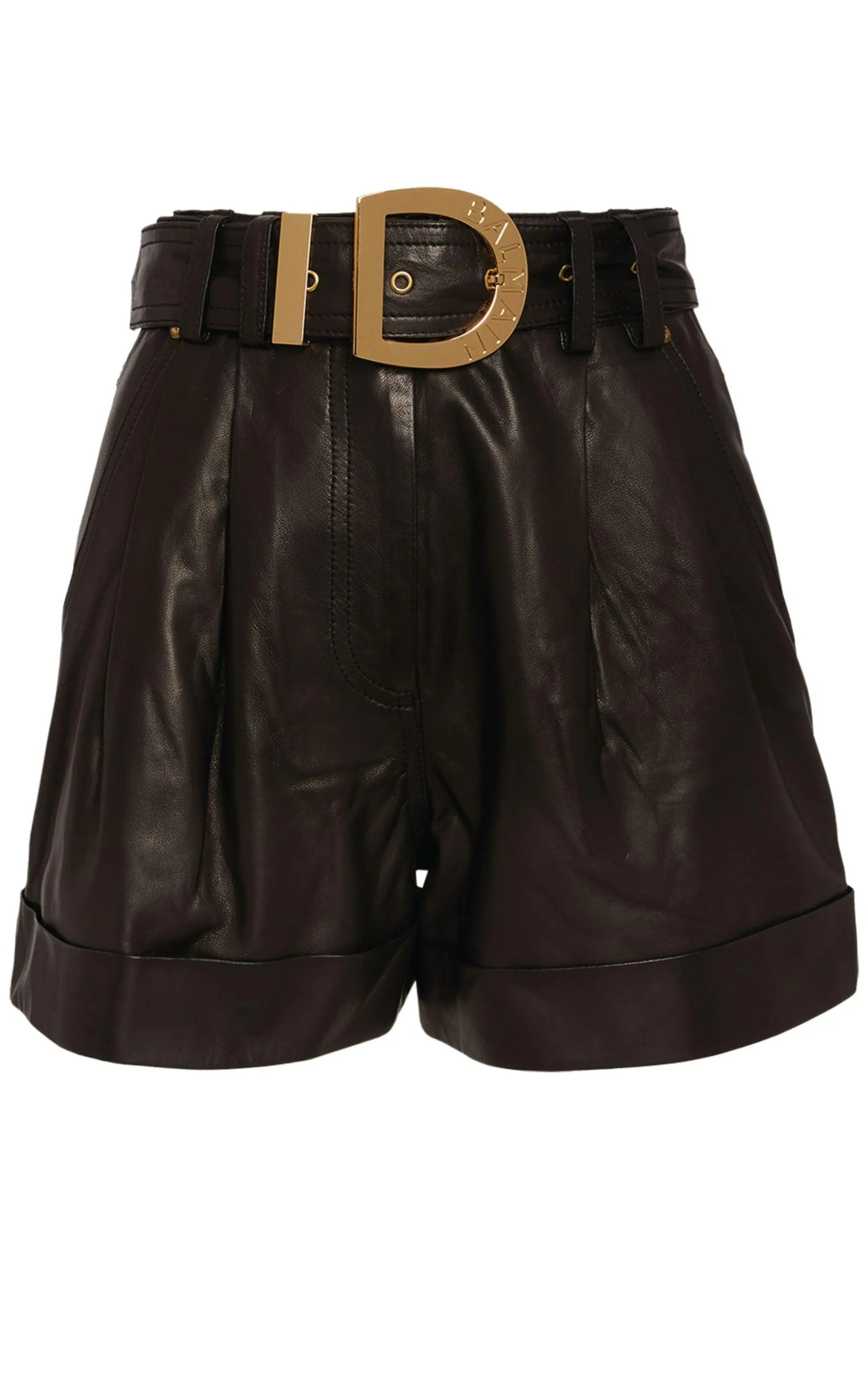 Leather High-Waist Belted Shorts