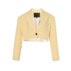 Lemon Yellow Lace Layering Cropped Blazer