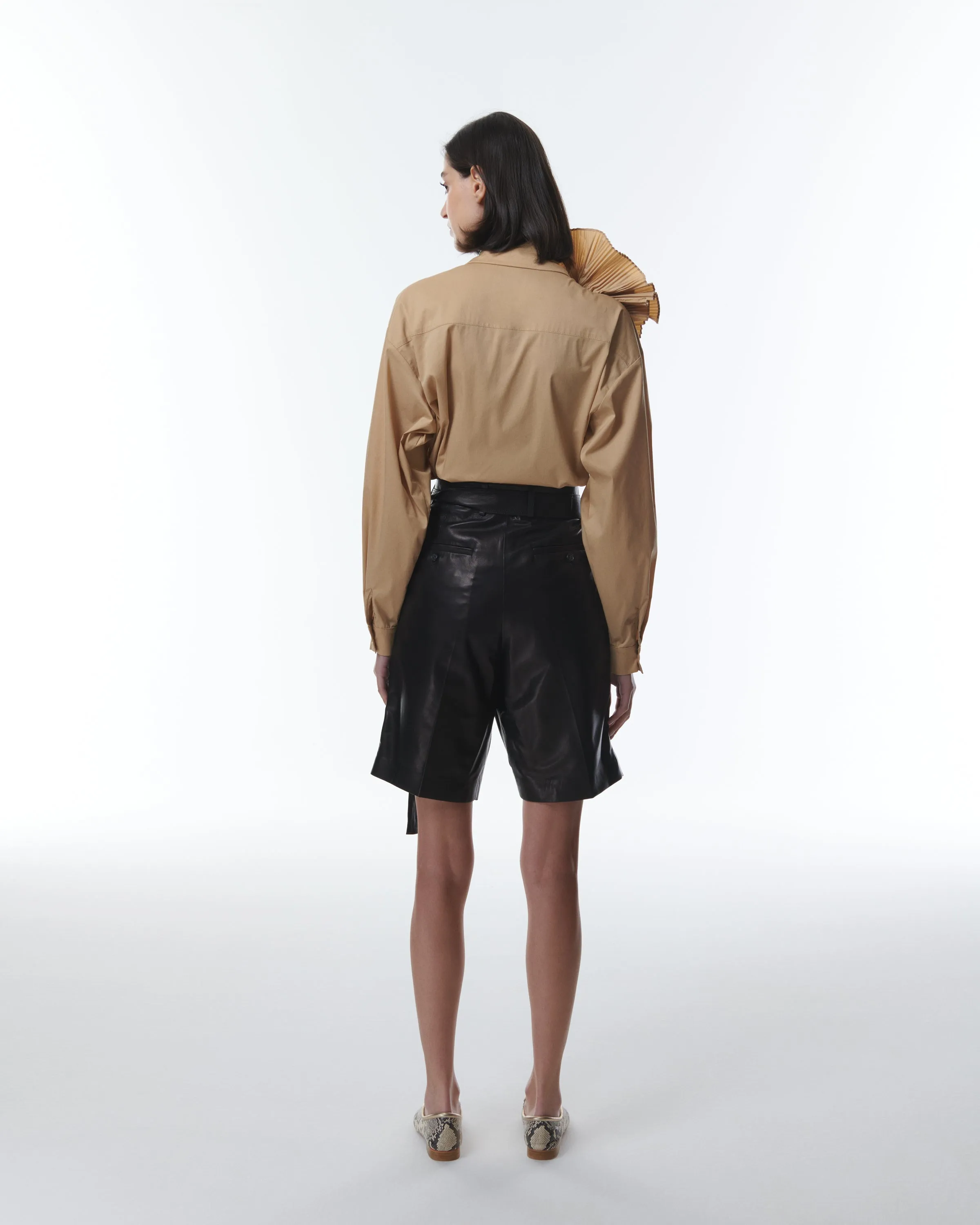 Leto Cross-Over Waist Bermuda Shorts