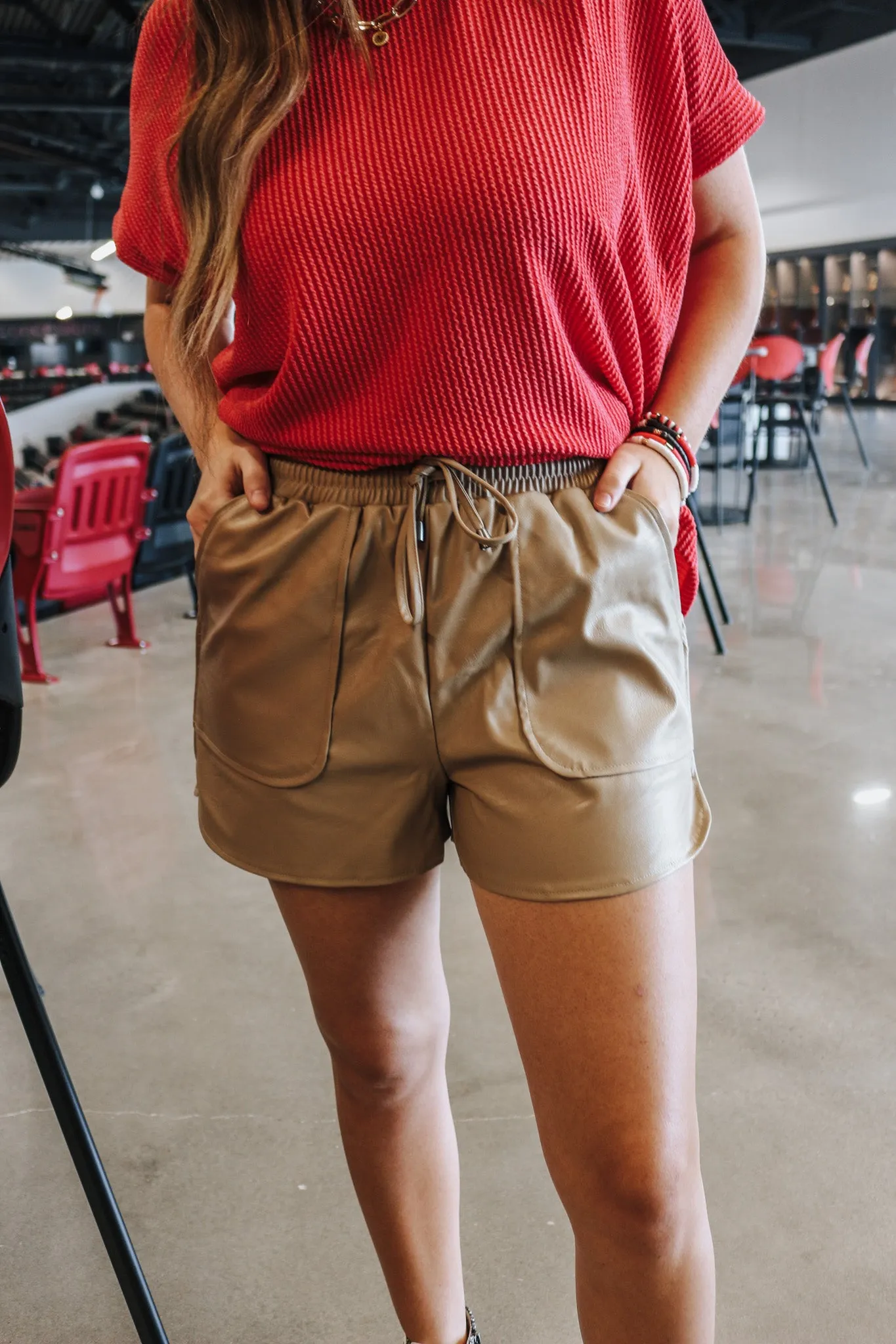 Let's Meet Beige Leather Shorts