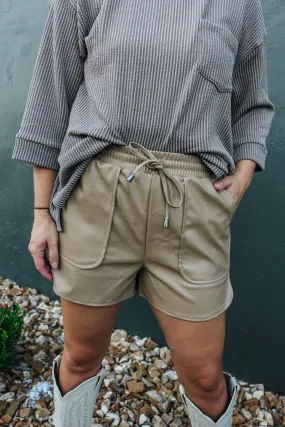 Let's Meet Beige Leather Shorts