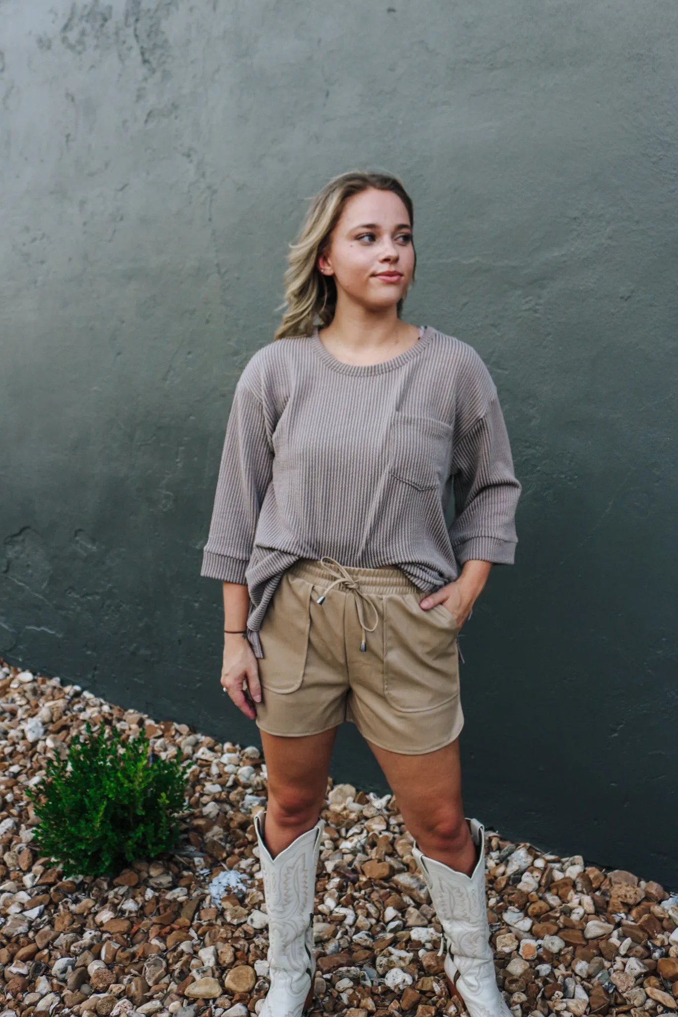 Let's Meet Beige Leather Shorts