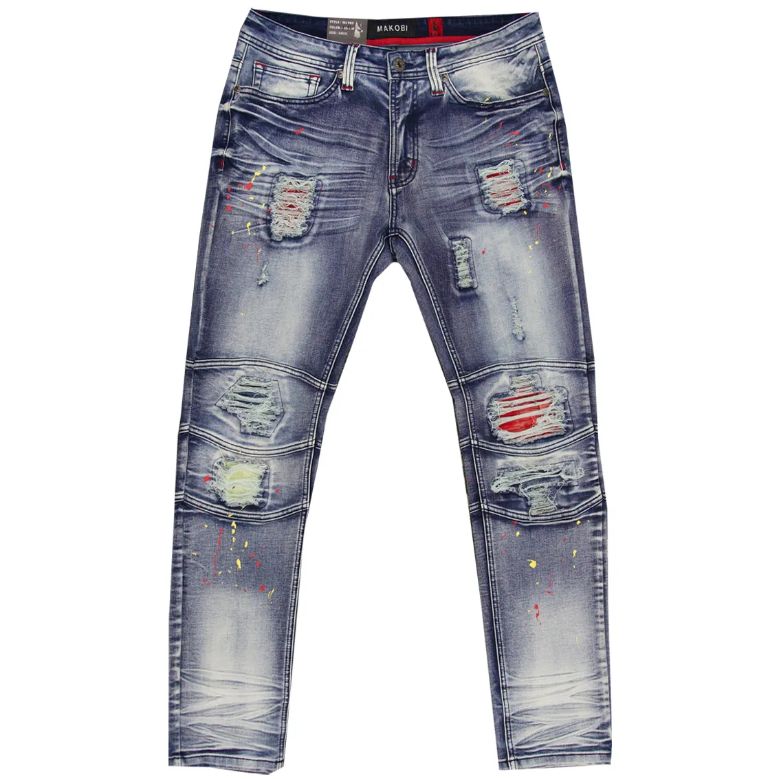 M1749 Makobi Sanded Biker Jeans with Rip & Repair - Dark Wash