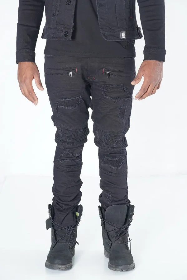 M1926 - Makobi Core Denim Biker Jeans - Jet Black