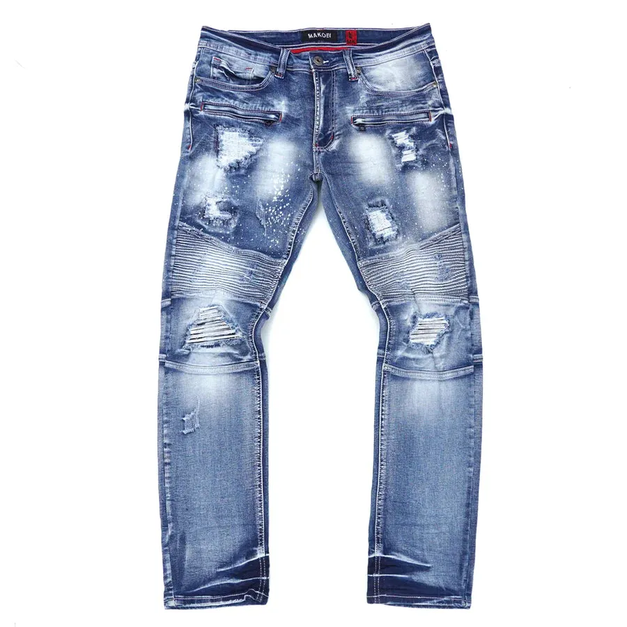 Makobi M1757 ALKI BIKER JEANS - LIGHT WASH