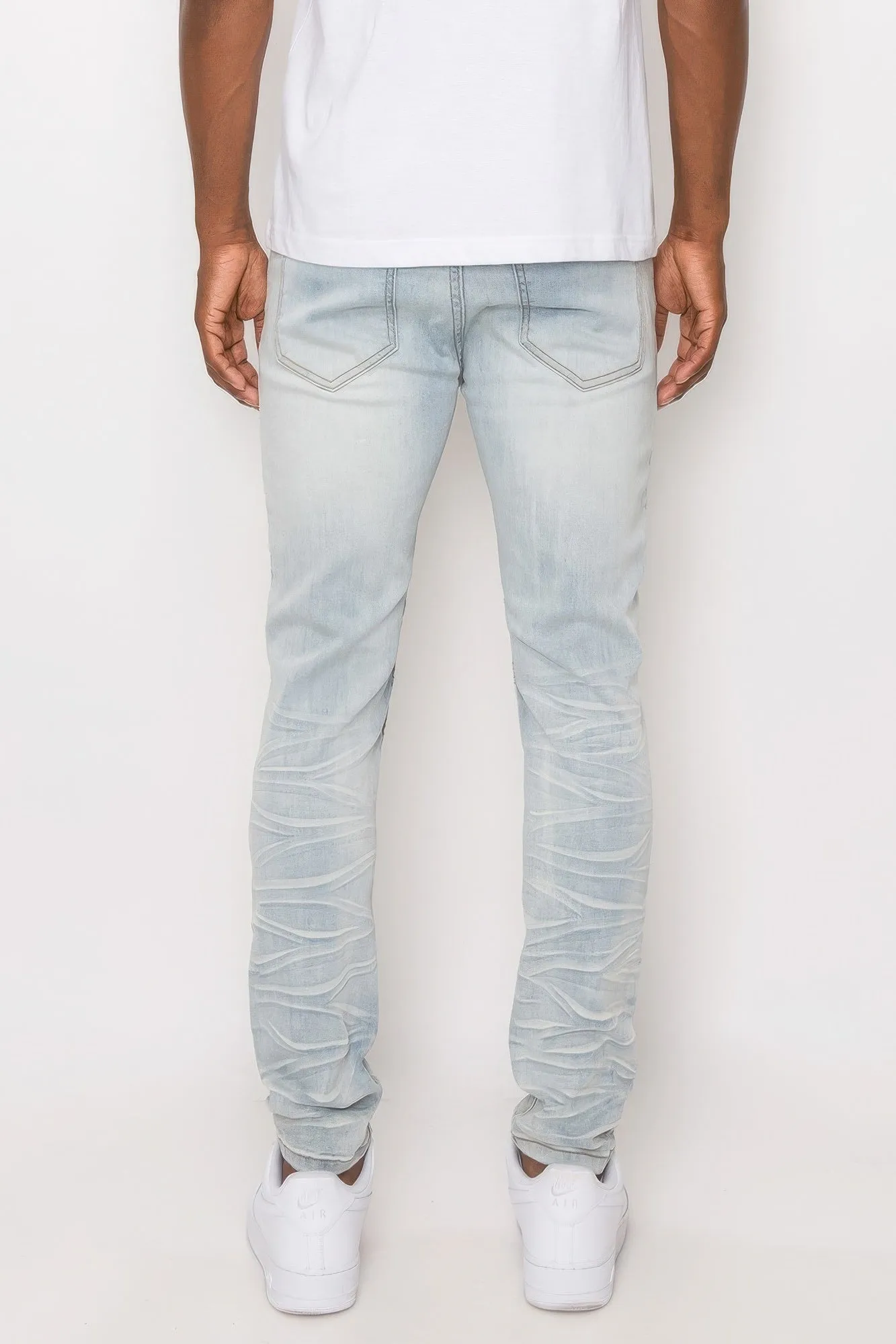 Men Creased Biker Denim Jeans