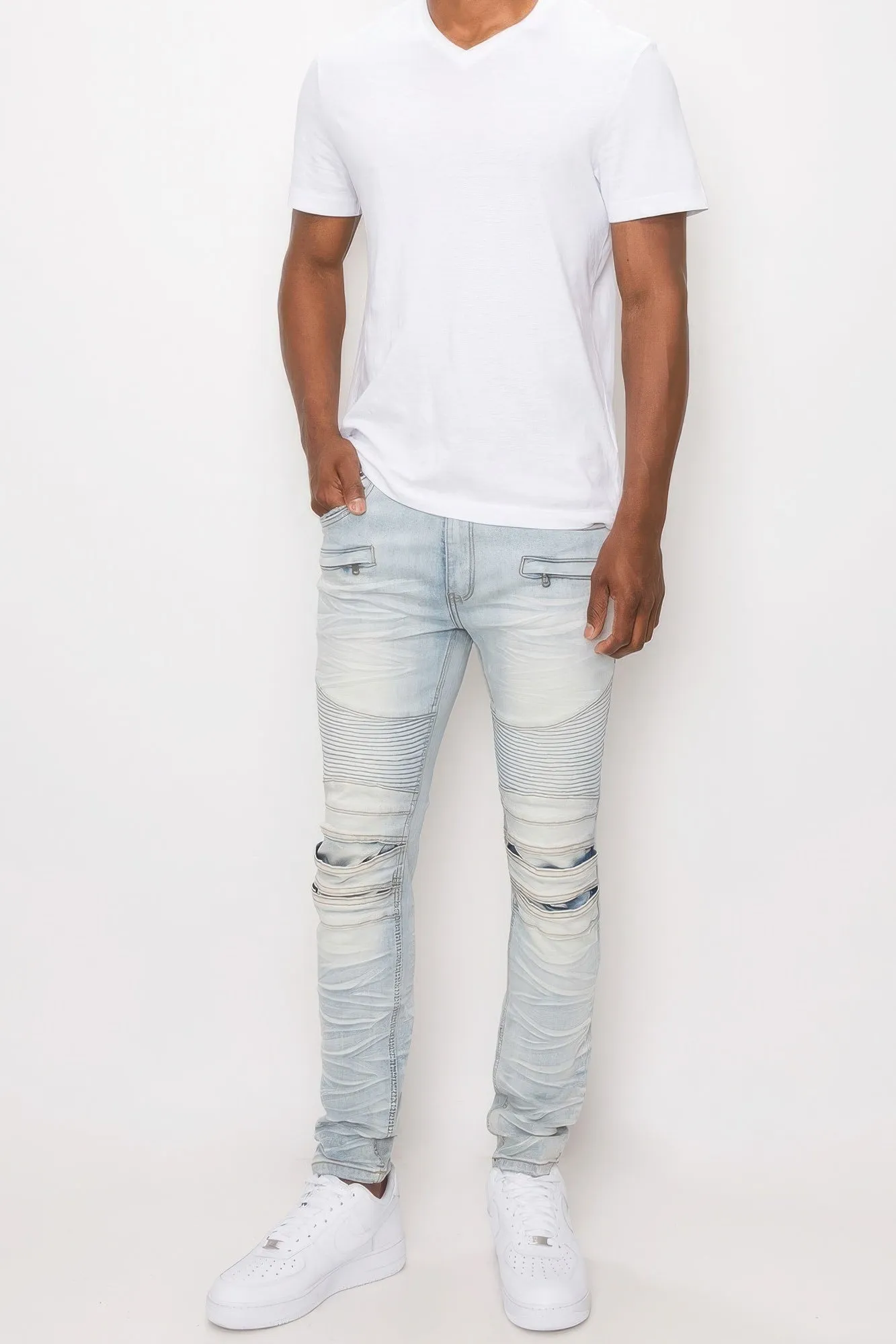 Men Creased Biker Denim Jeans