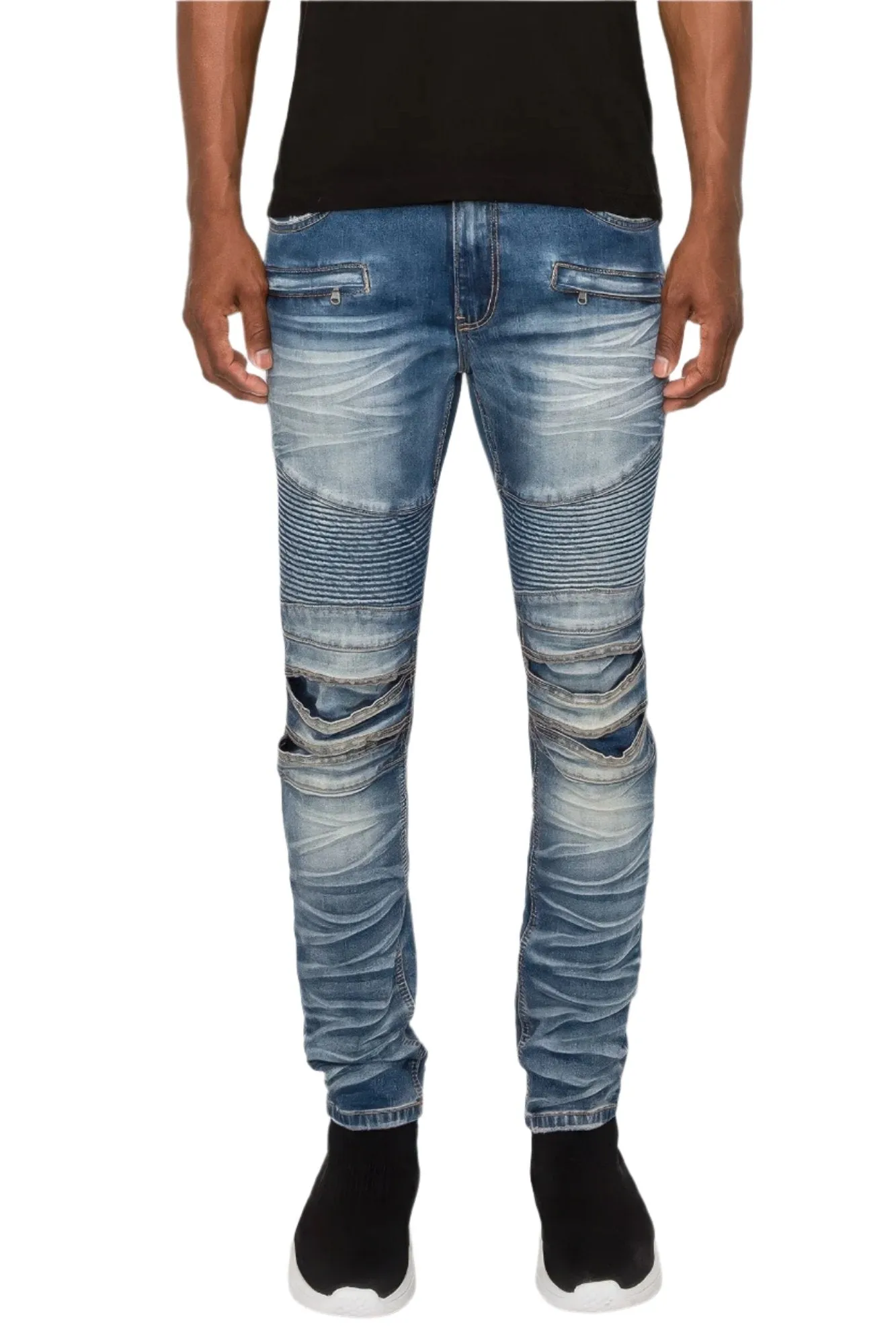 Men Creased Biker Denim Jeans