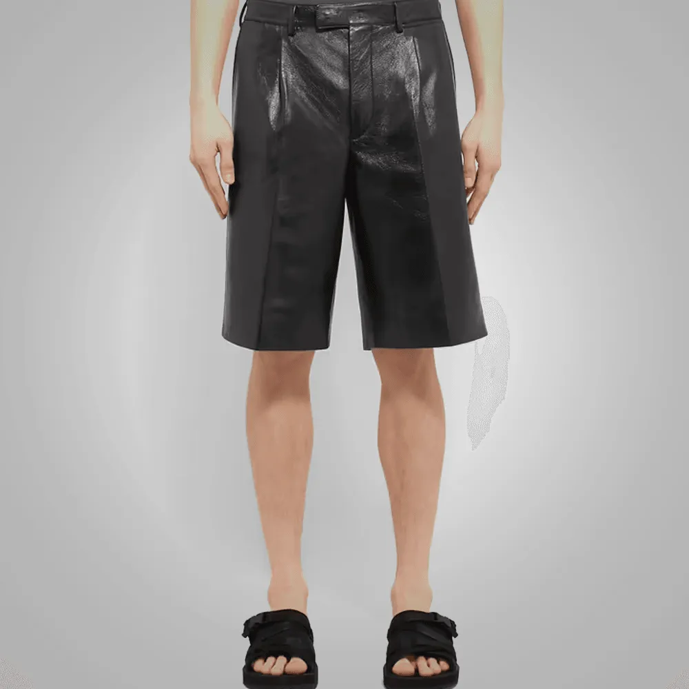 Men's Black Leather Shorts