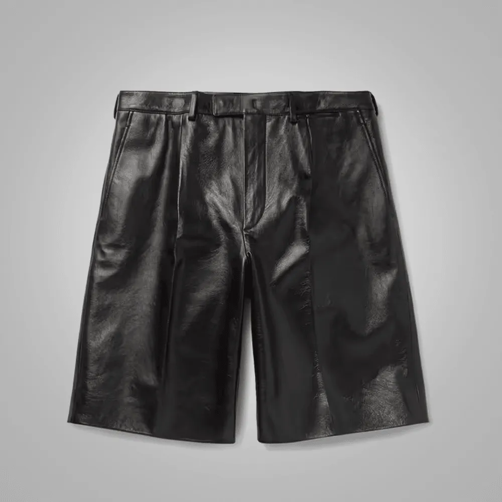 Men's Black Leather Shorts