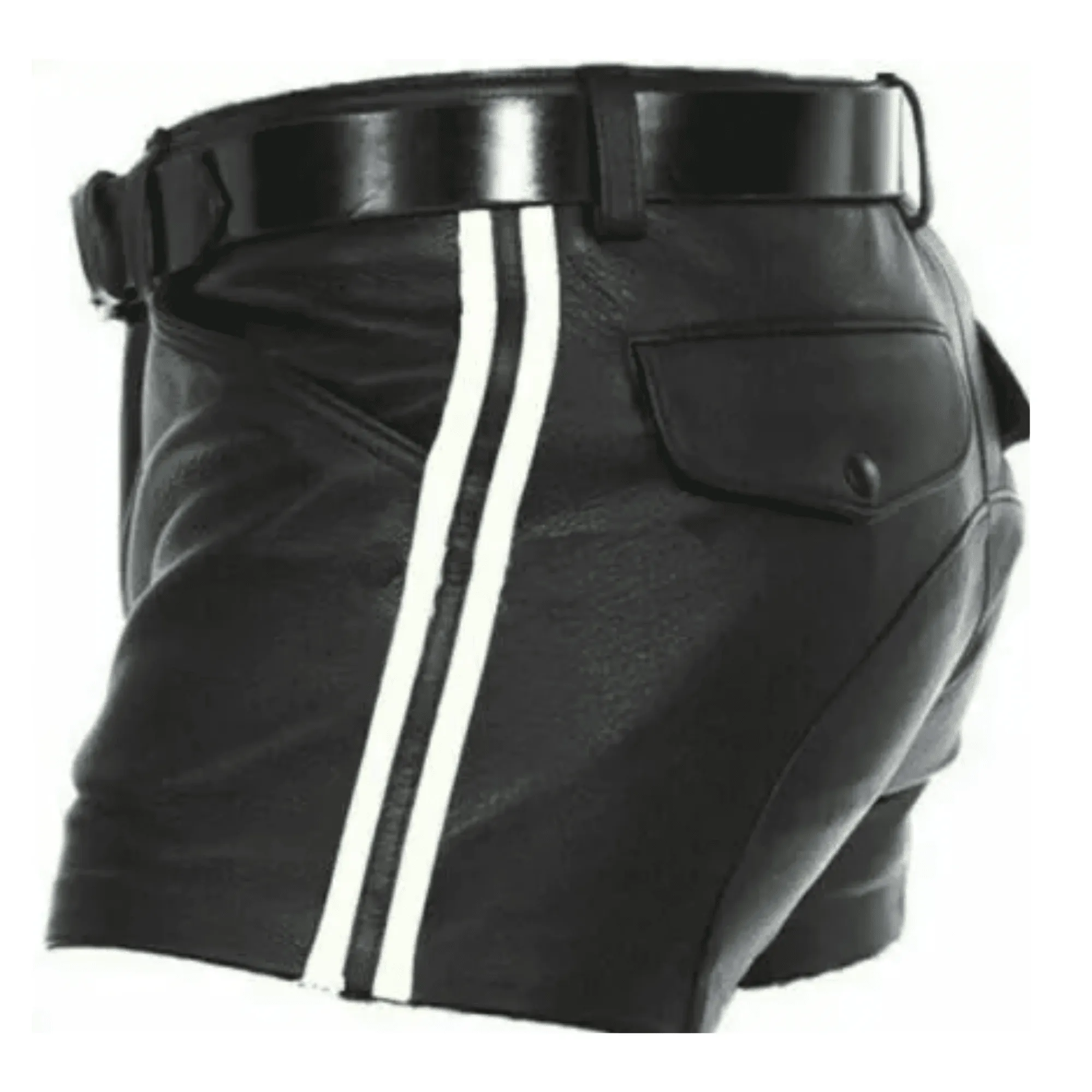 Mens Leather Shorts Half Pants Style with Strips