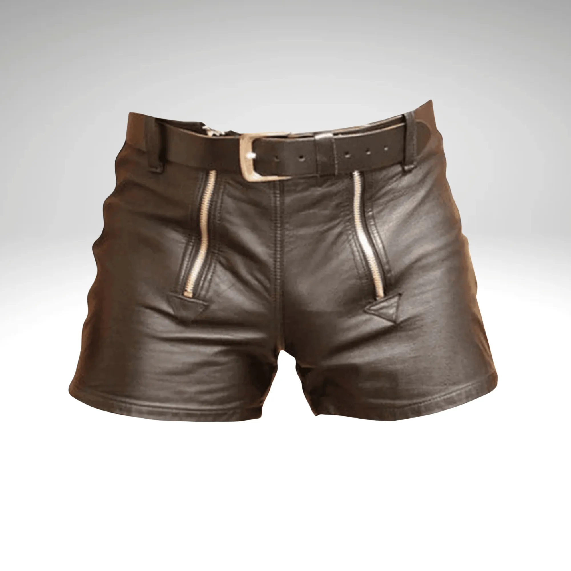 Mens Leather Shorts with Double Zippers