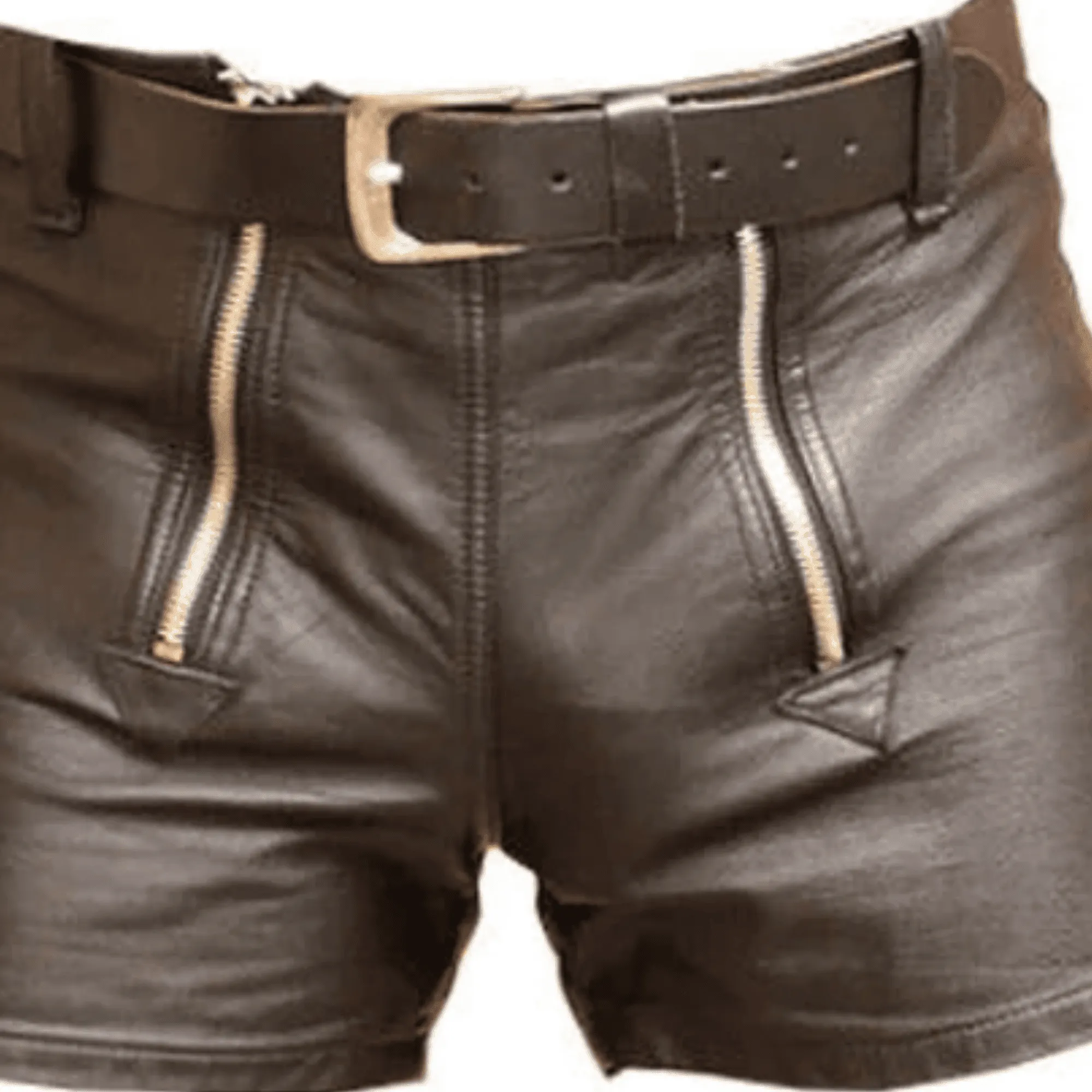 Mens Leather Shorts with Double Zippers