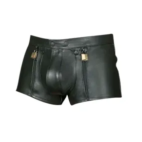 Mens Lockable Leather Chastity Shorts