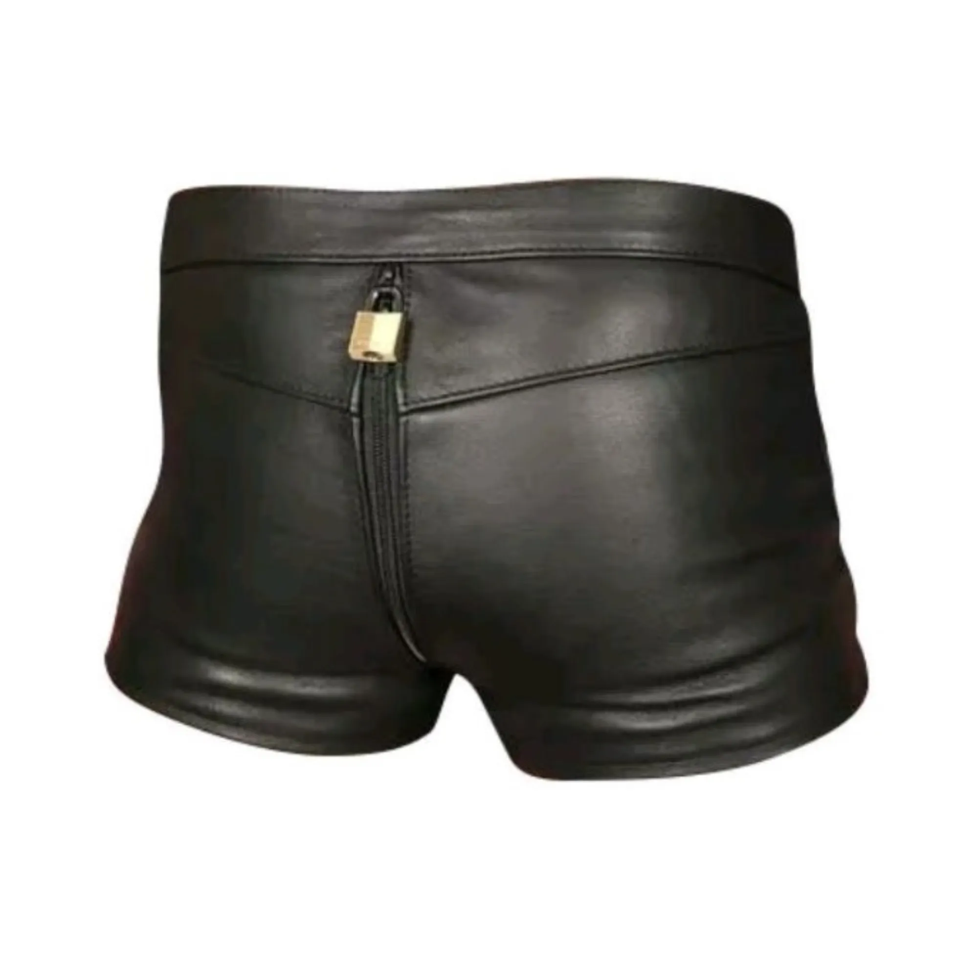 Mens Lockable Leather Chastity Shorts