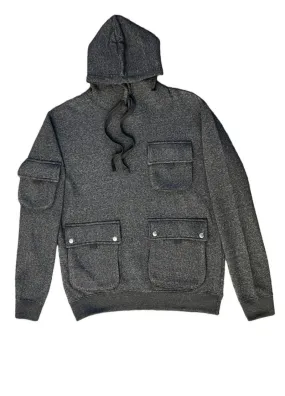 Men's Pullover Gray Solid Color Hoodies Pockets Heavy Blend