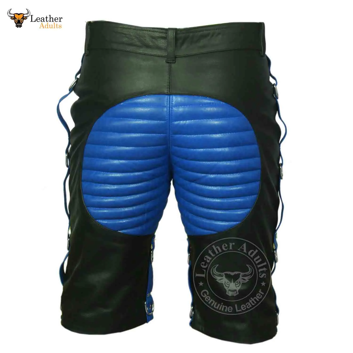 MENS REAL LEATHER BLACK AND Blue SHORTS Clubwear or Bondage Genuine Cow Leather Shorts