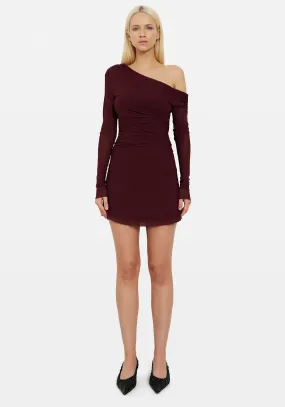 MESH ASYMM LS MINI DRESS CHERRY