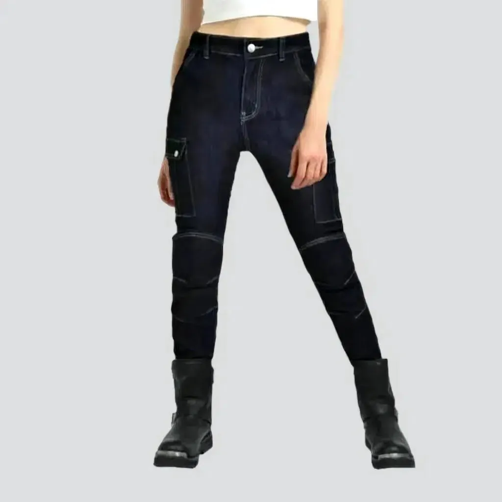 Mid-waist women's motorcycle jeans