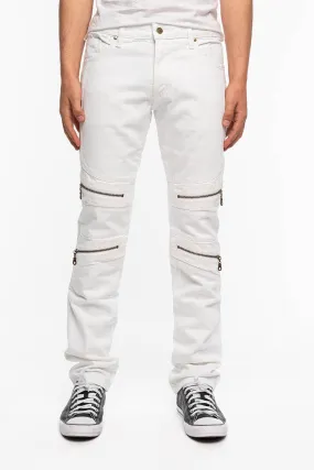 MINI FLAP MENS BIKER JEANS IN WHITE