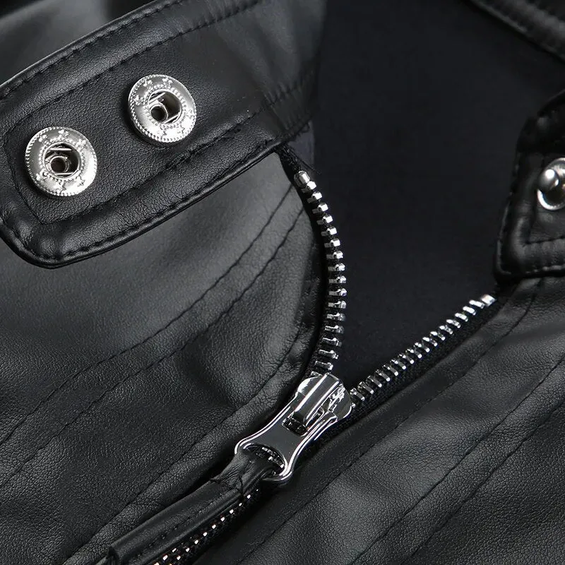 Motorcycle Black Zip-Up Leather Jacket