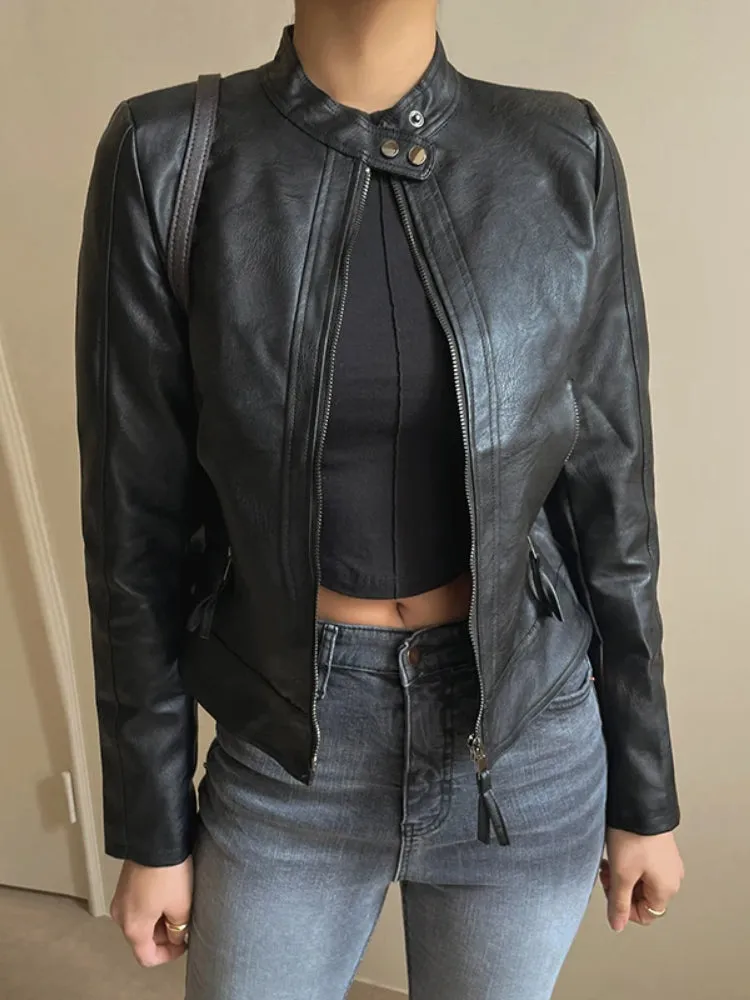 Motorcycle Black Zip-Up Leather Jacket