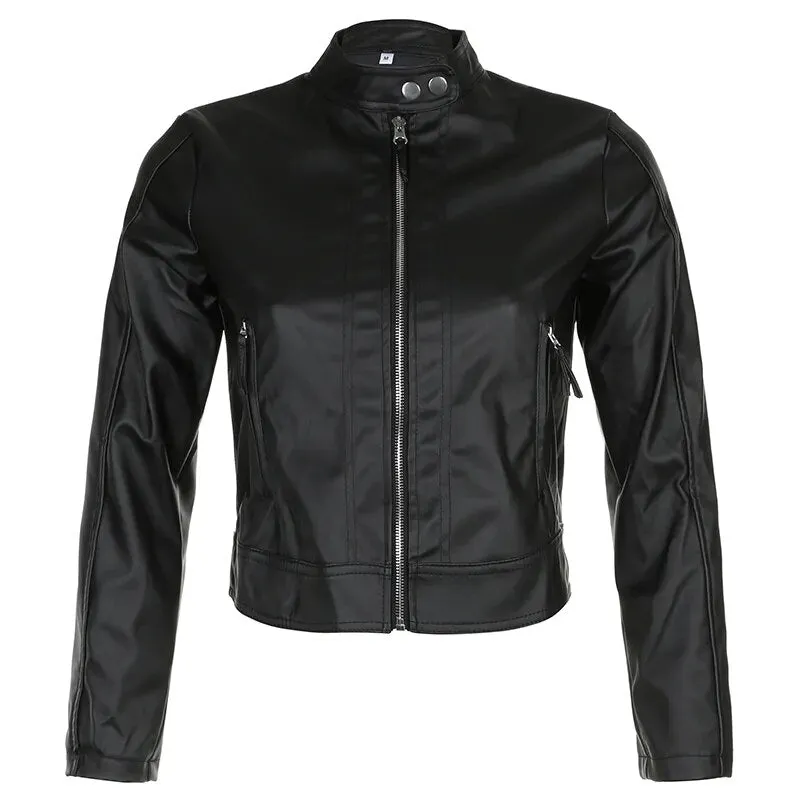 Motorcycle Black Zip-Up Leather Jacket