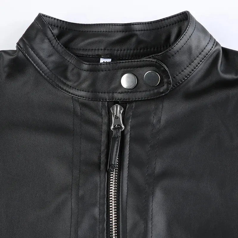 Motorcycle Black Zip-Up Leather Jacket