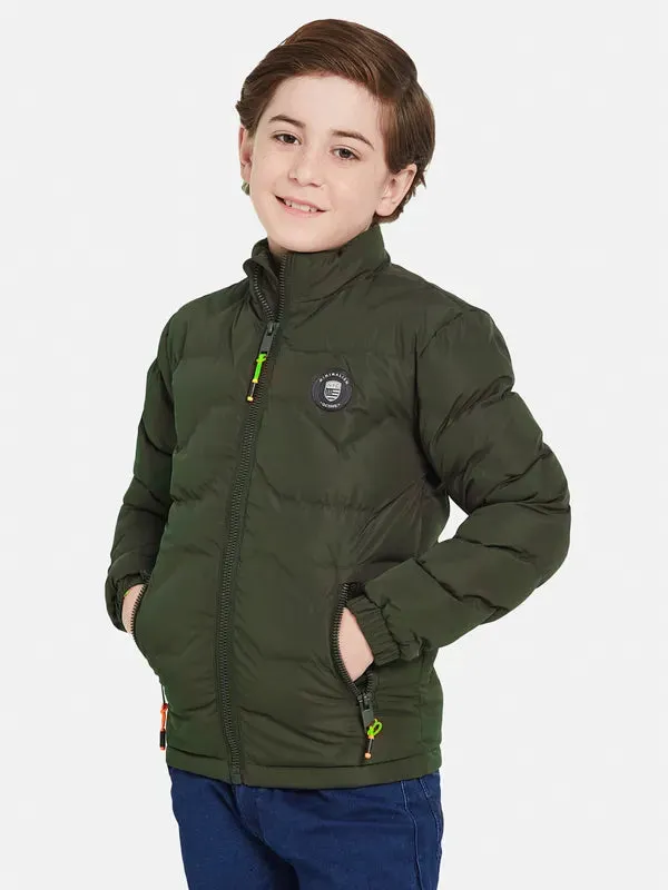 Octave Boys Olive Green Padded Jacket With Patchwork