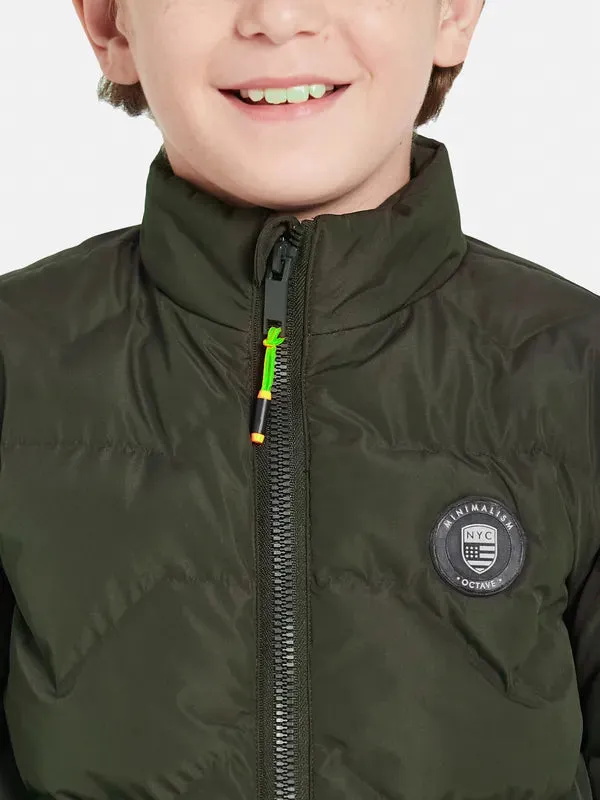 Octave Boys Olive Green Padded Jacket With Patchwork