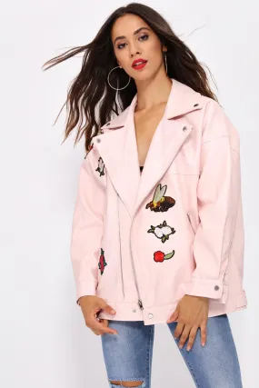 Pink Biker Jacket With Badges