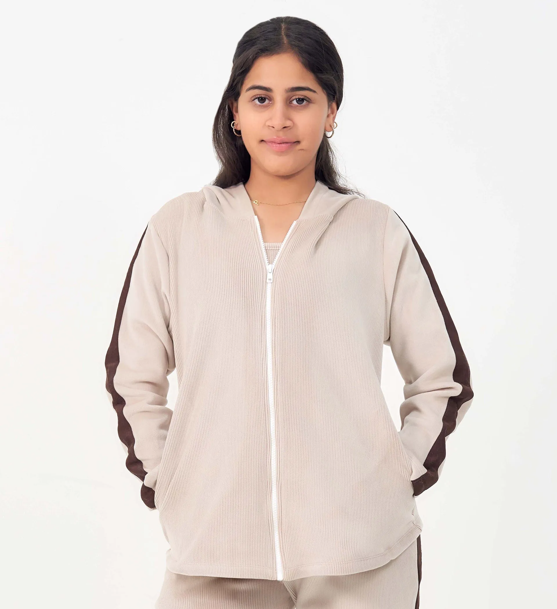 PREMIUM FAWN BONDED ZIP UP SWEATSHIRT