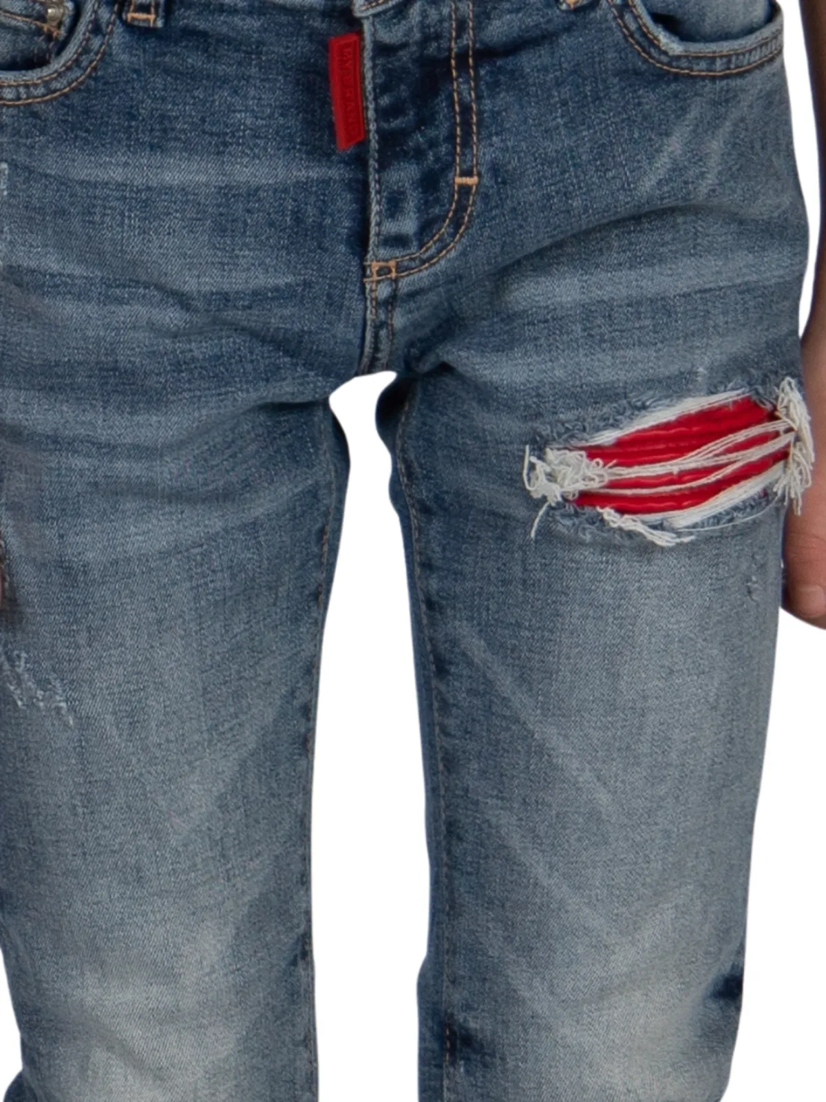 RED RIPPED BIKER JEANS KIDS | DENIM