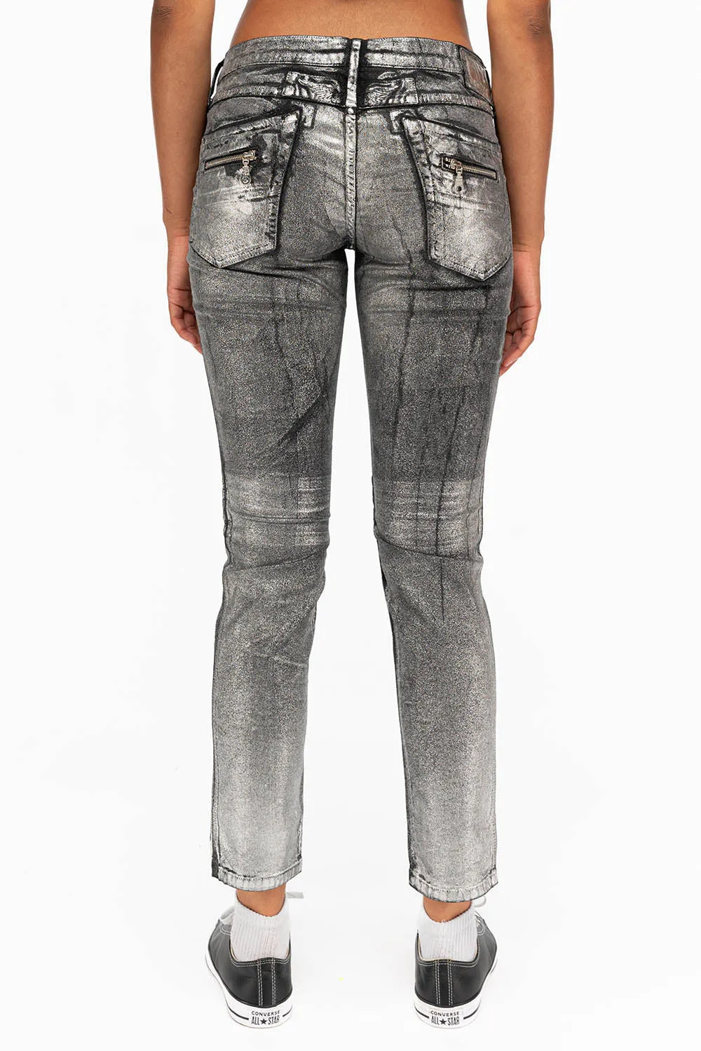 ROBIN'S BIKER WOMENS JEANS IN DECAL SILVER