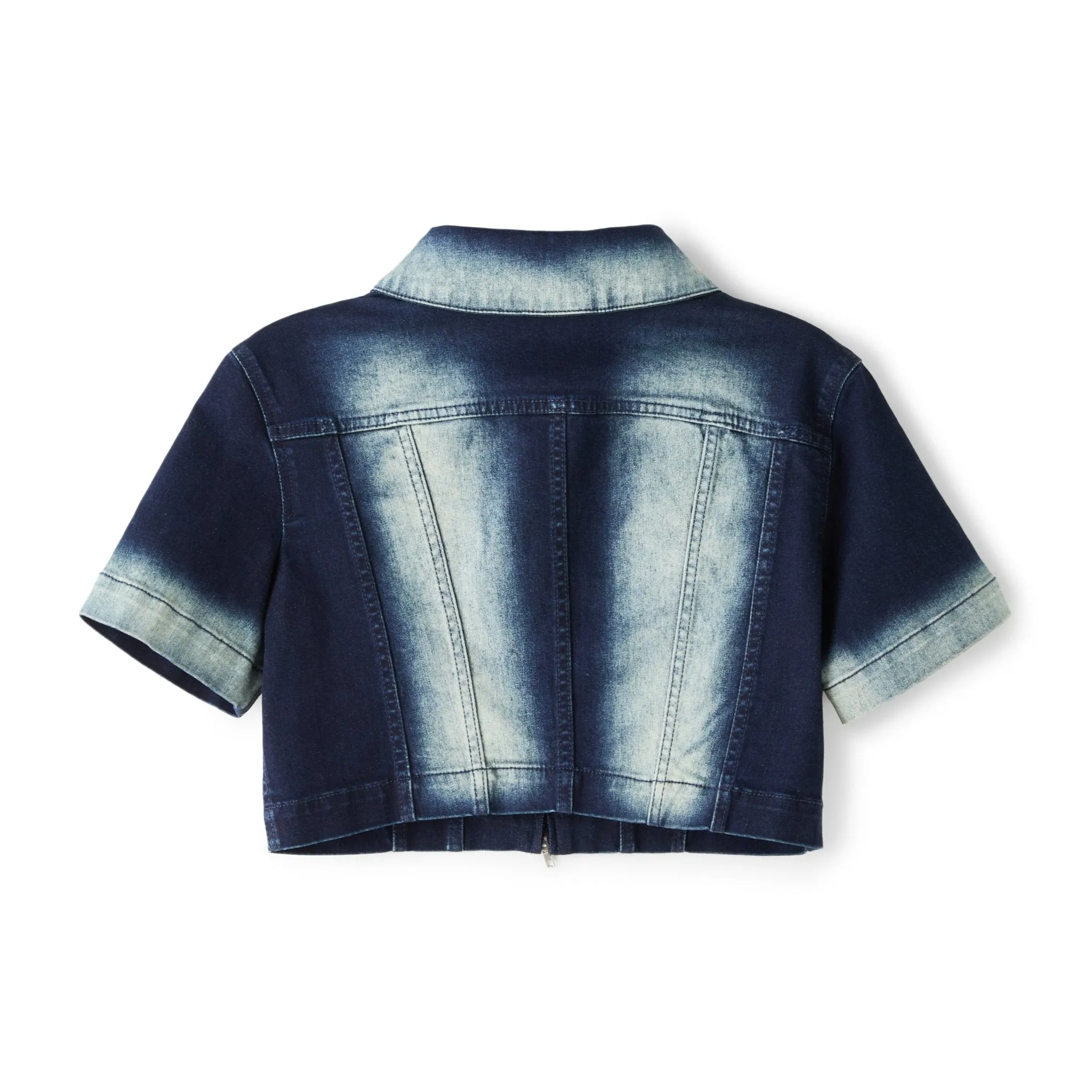 Slim-fit Cropped Zip-up Acid-wash Denim Jacket